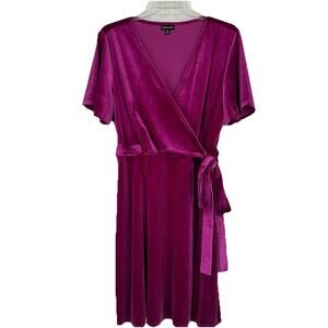 Chloe + Renee Velvet Velour Faux Wrap Dress Pink Short Sleeve Romantic Size 2X